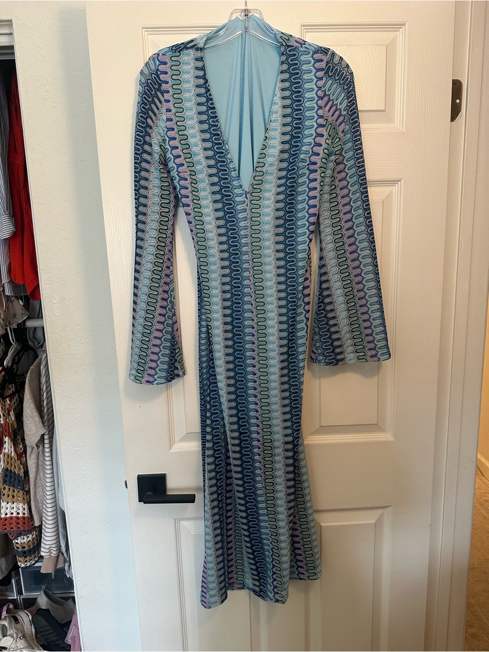 vestique Blue and Lavender Patterned Maxi Dress
